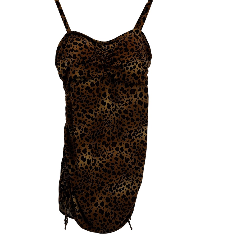 Miraclesuit Leopard Print Ruched Swim Tankini Top Animal Print Swimsuit Size M/L